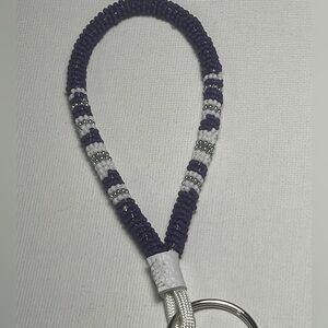 Purple and White Beaded Keychain